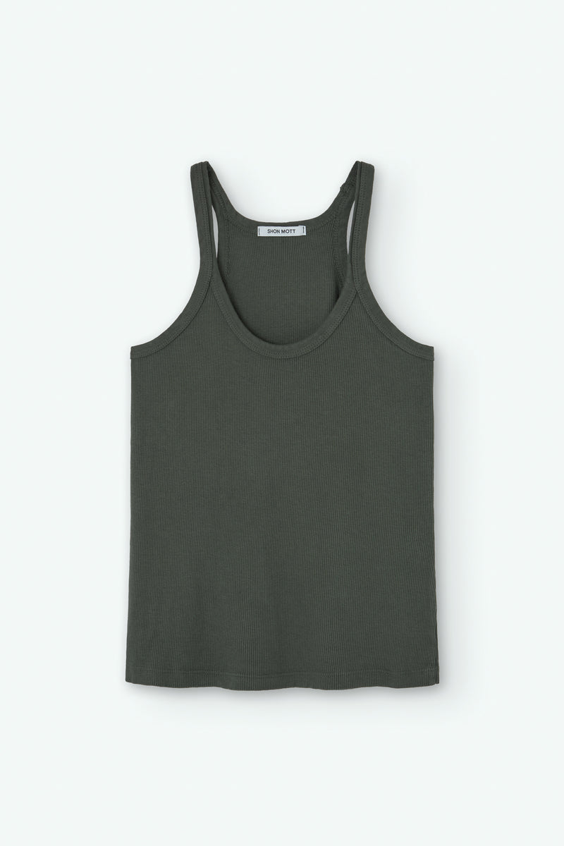 Cotton ribbed top with straps and open neckline