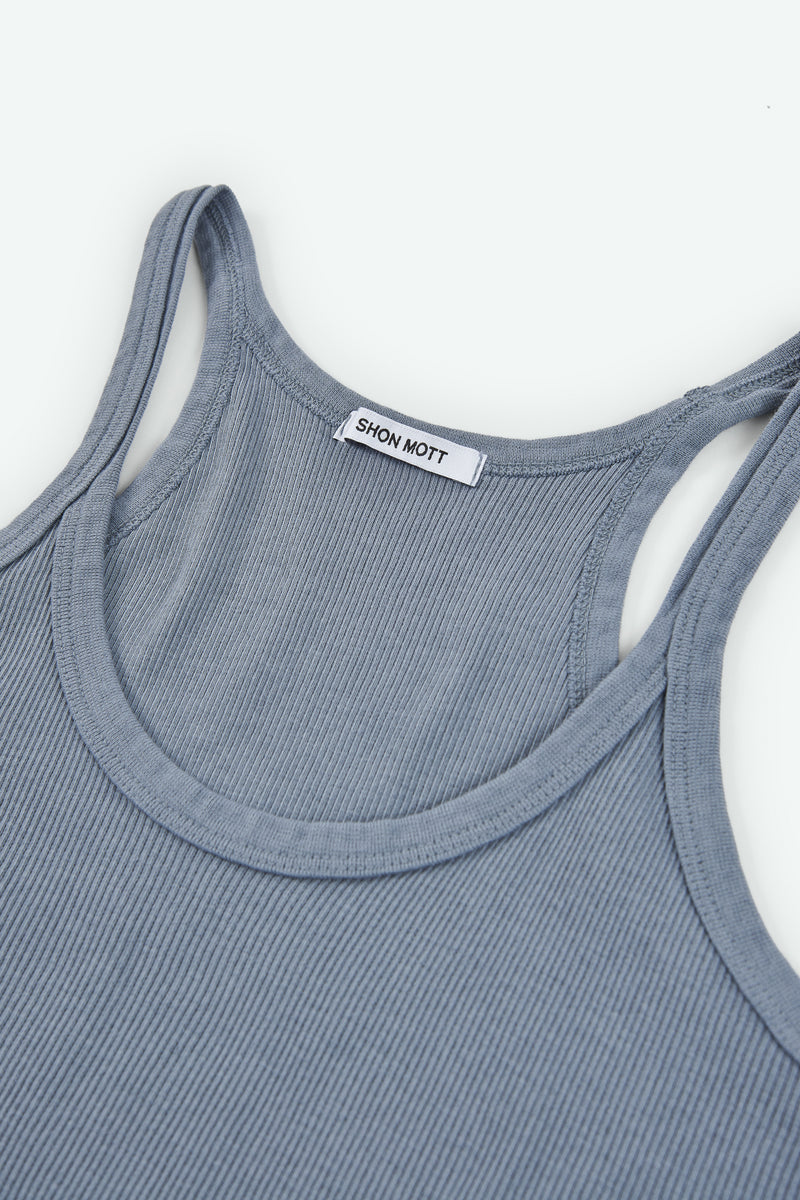 Cotton ribbed top with straps and open neckline