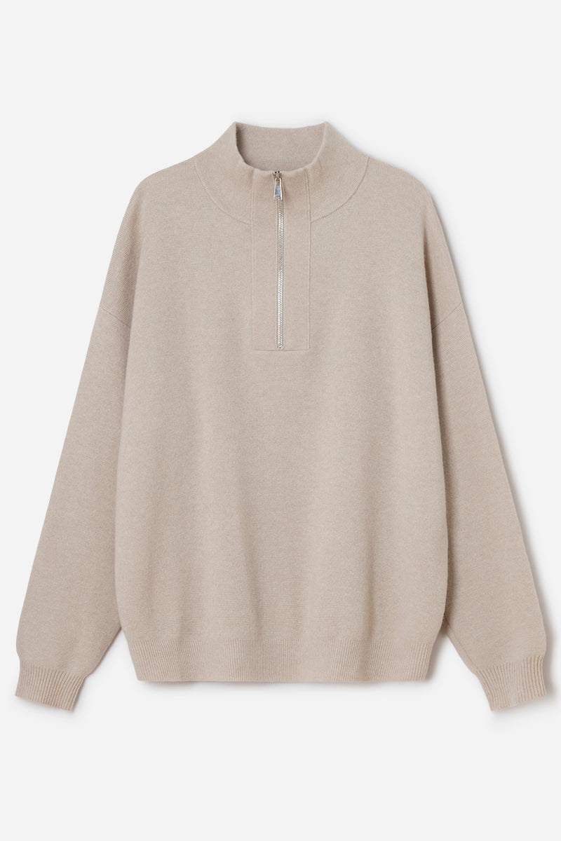 High-neck cashmere sweater with zipper