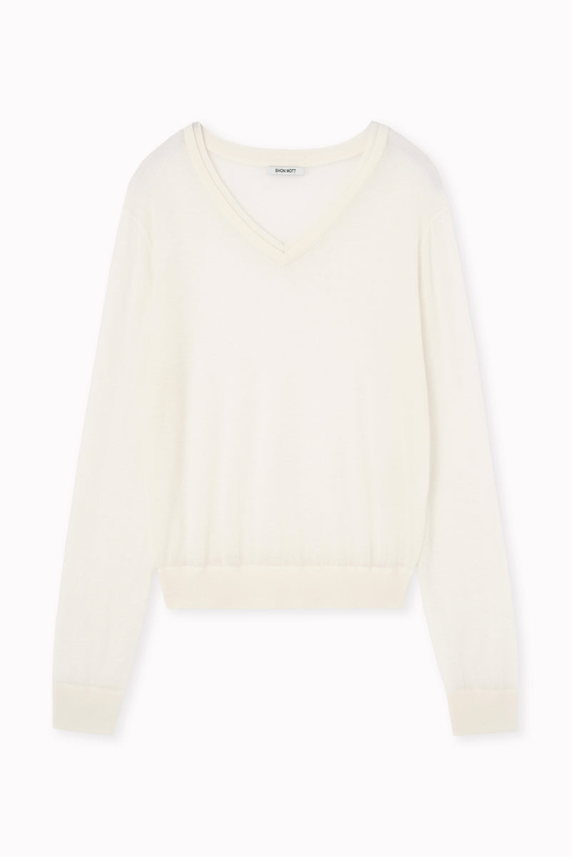 Jersey con doble cuello V en cashmere air