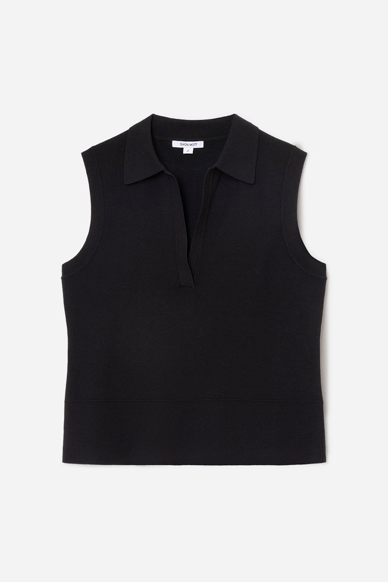 Sleeveless Double-Face Knit Polo