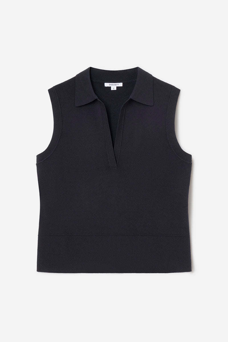 Sleeveless Double-Face Knit Polo