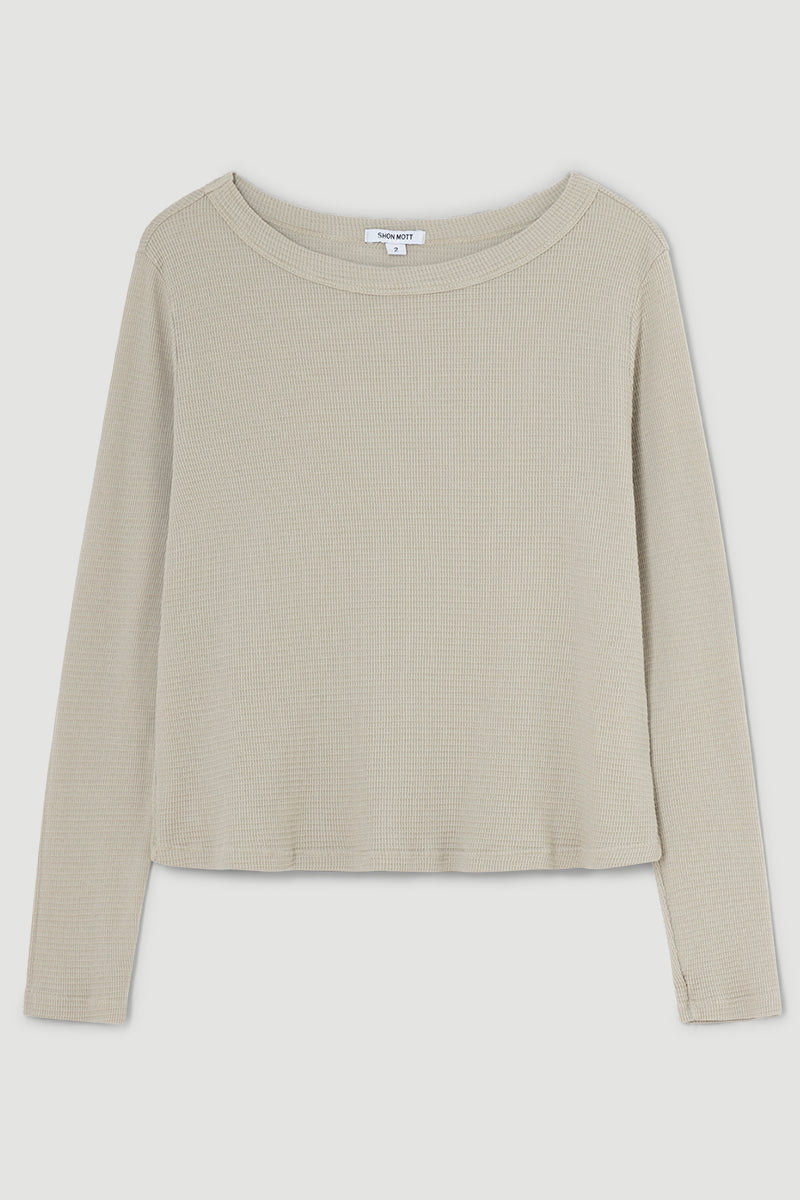 Camiseta de algodón con manga larga tejida en nido de abeja