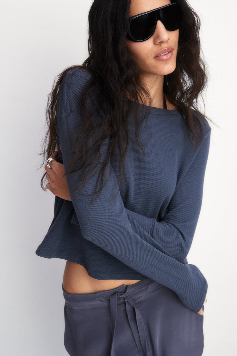 Cotton long-sleeve shirt woven in honeycomb pattern