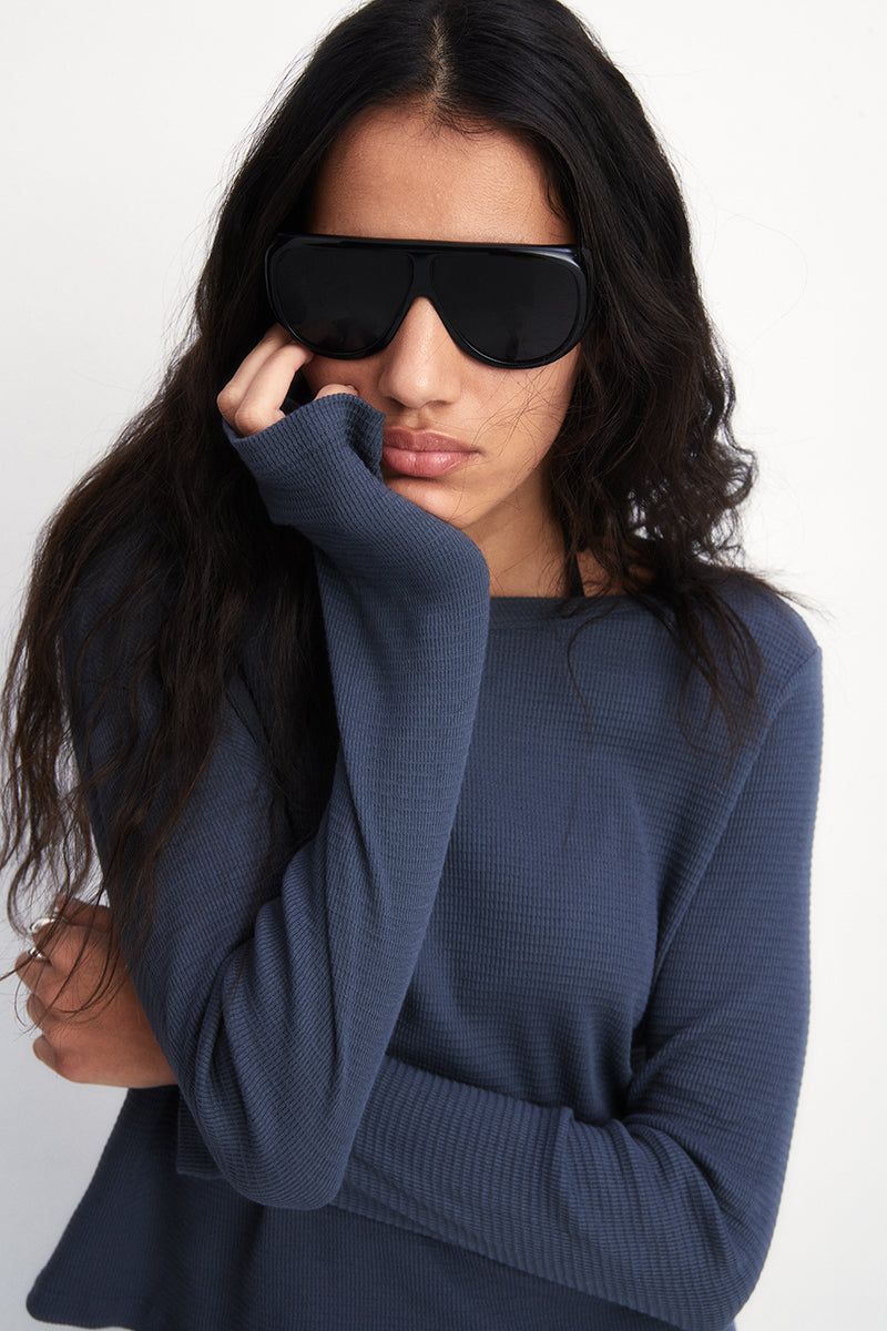 Camiseta de algodón con manga larga tejida en nido de abeja