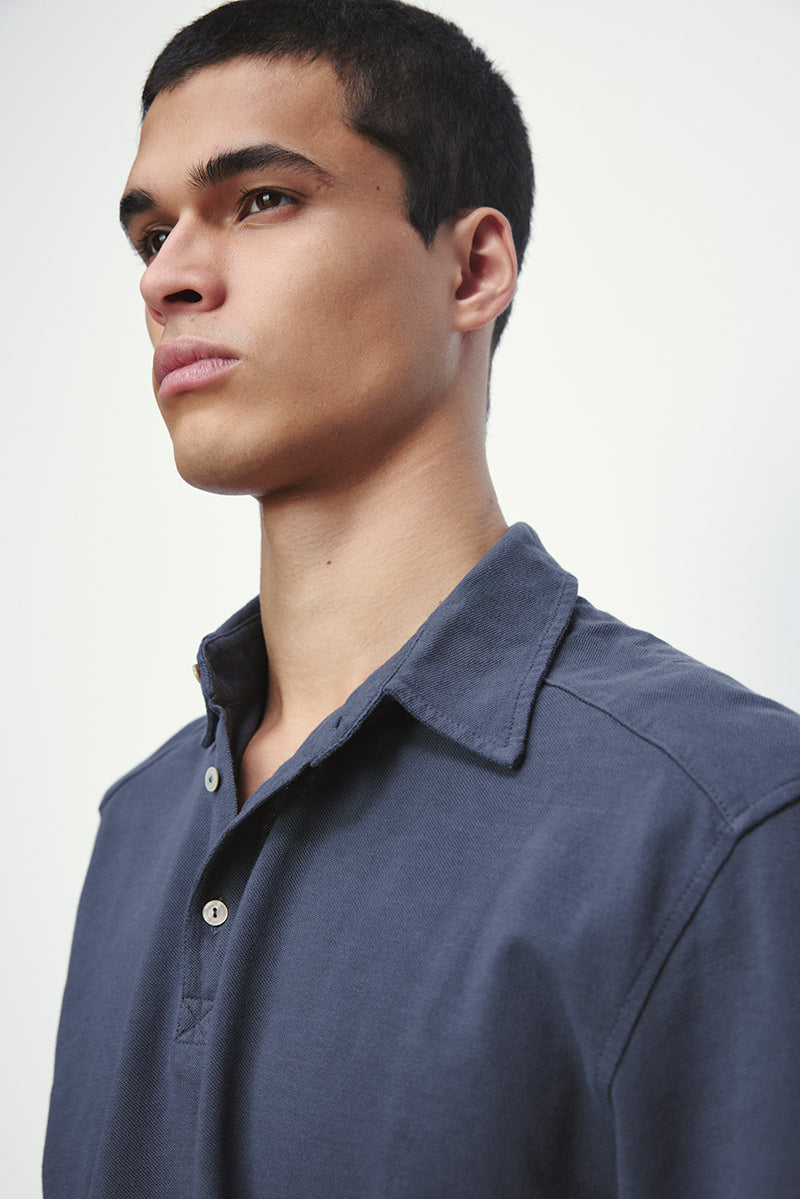 Long sleeve cotton pique polo shirt