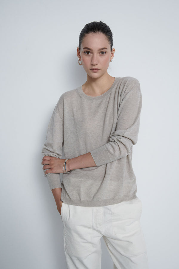 Ultralight cashmere sweater with side openings - Sand Grey