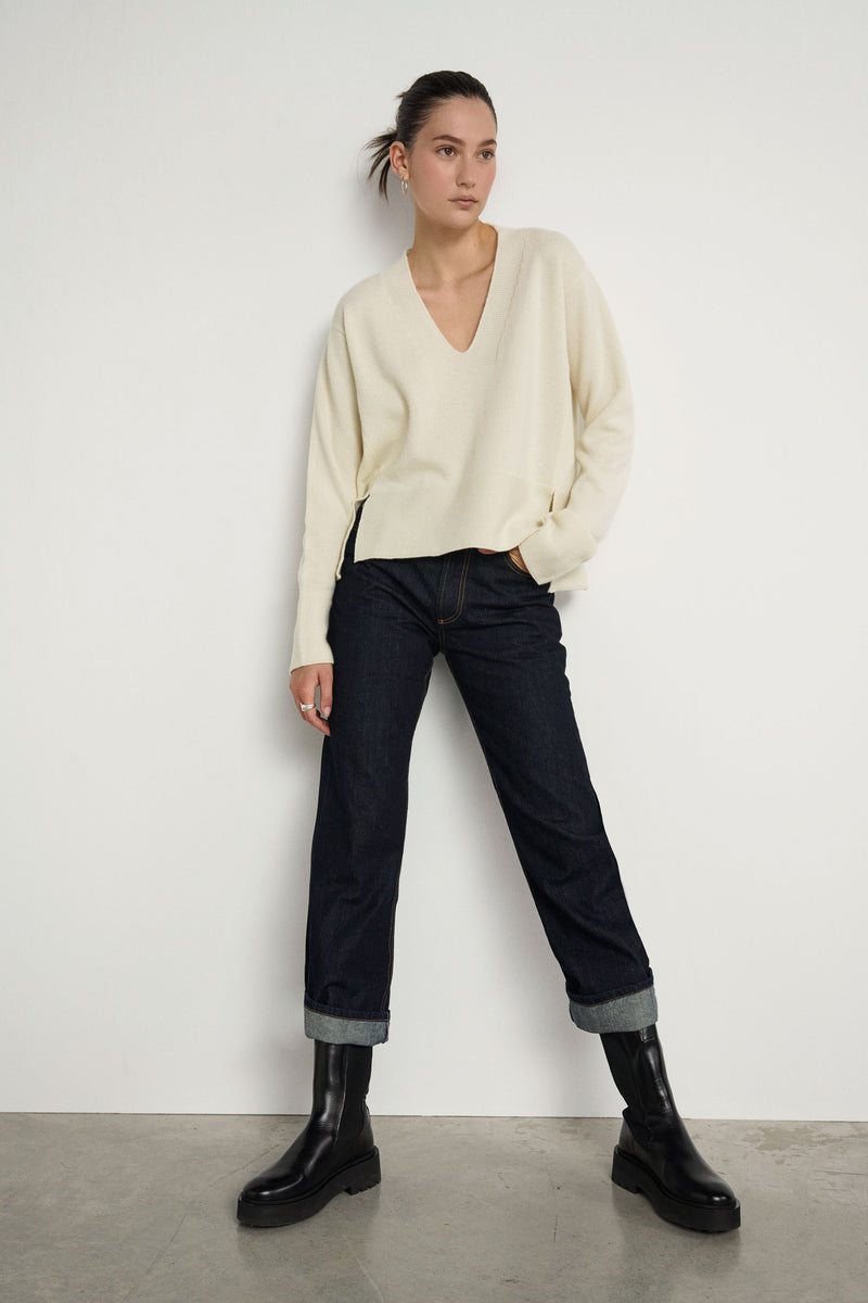 Jersey de cashmere con escote V - Soft Ecru