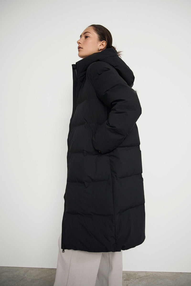 Puffer long jacket with real feather down - Black