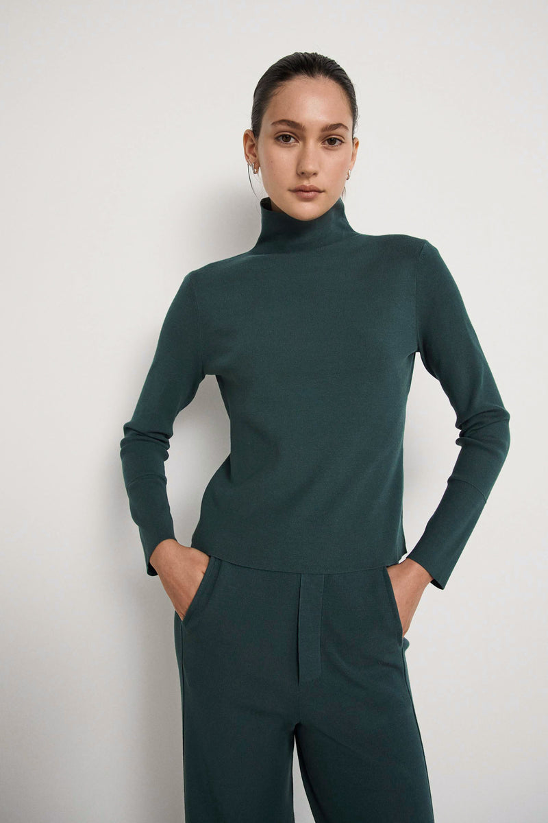 Double face knit turtleneck sweater - Deep Sea