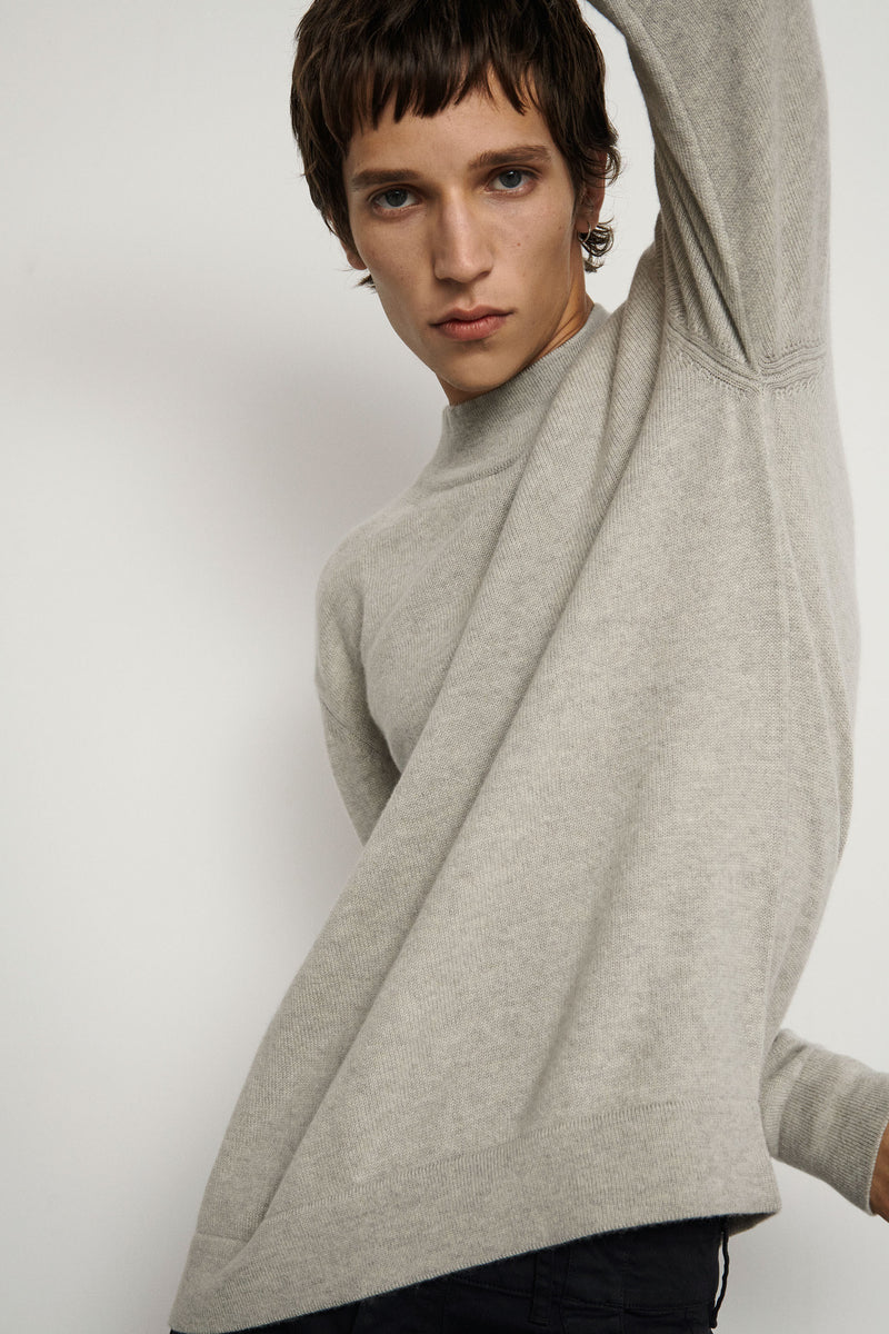 Jersey de cashmere con cuello perkins - Grey VX  - 100% Cashmere