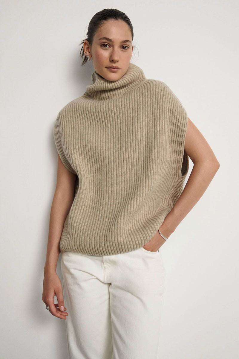 Chaleco de cashmere con cuello vuelto - Midnight  - 100% Cashmere