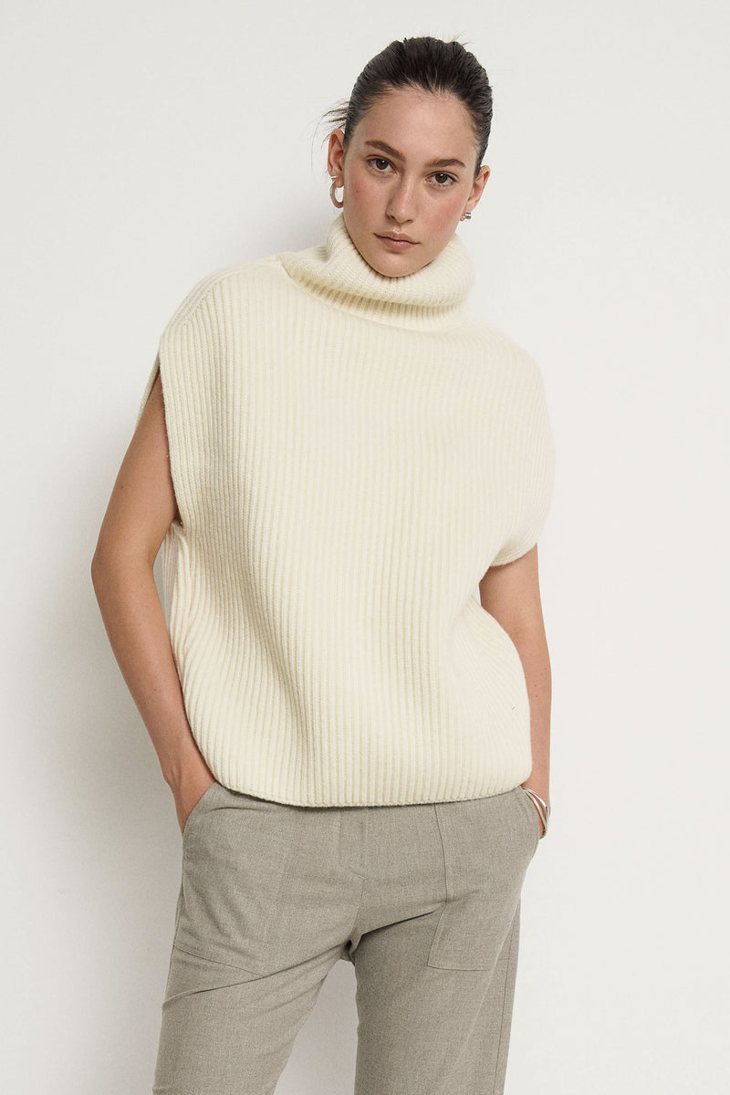 Chaleco de cashmere con cuello vuelto - Midnight  - 100% Cashmere