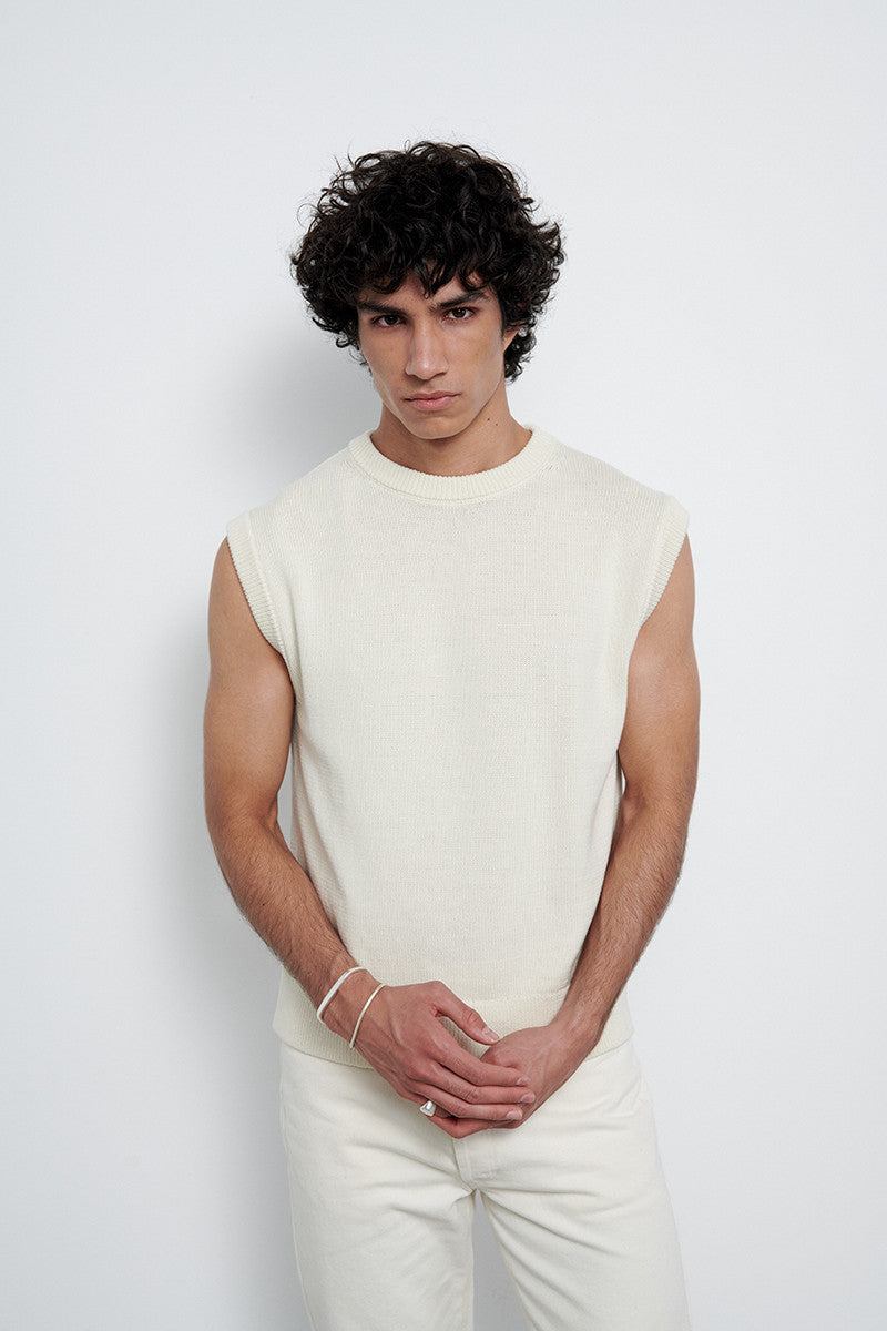 Chaleco de punto - Ecru  - 100% Cotton