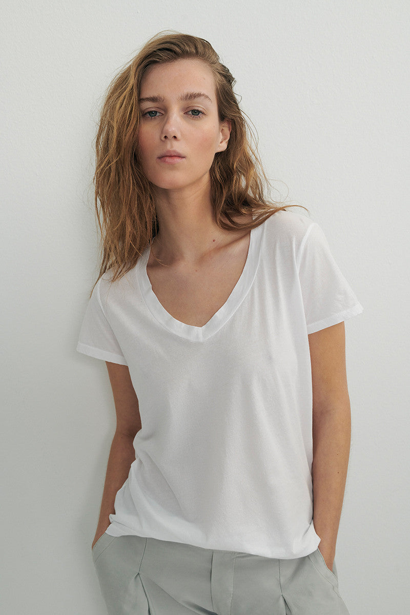 Vneck cotton Tshirt - White