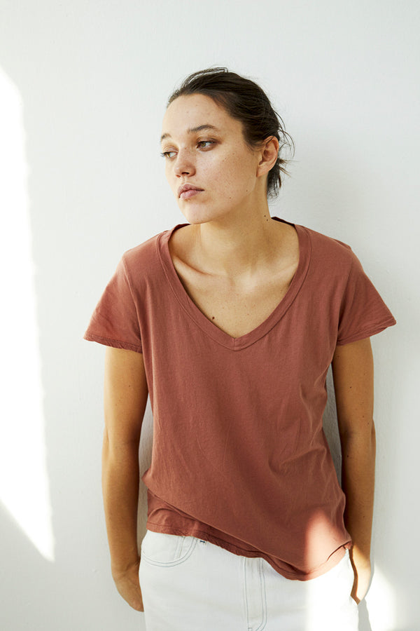 Vneck cotton Tshirt - White