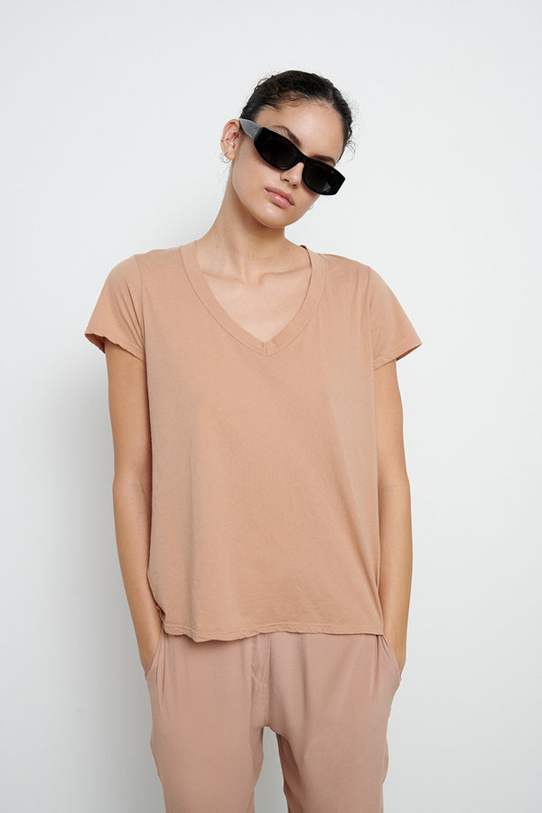 Vneck cotton Tshirt - Nude
