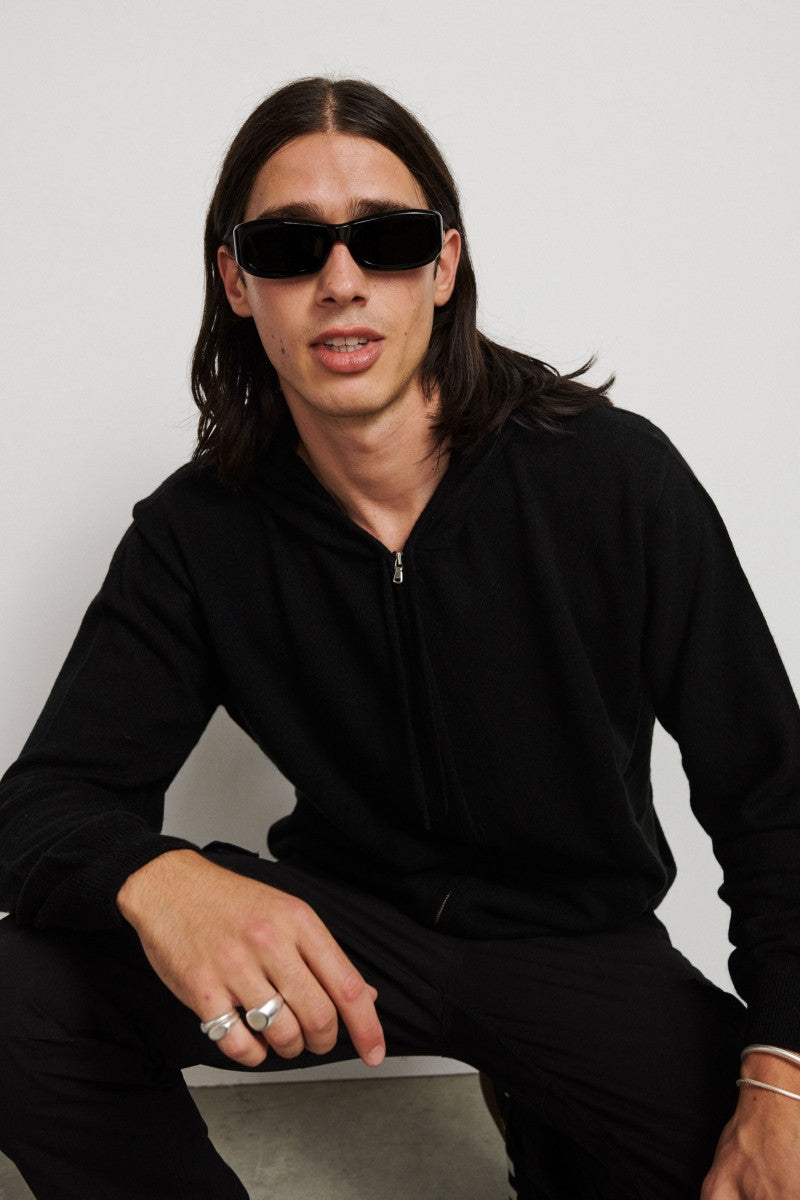 100% Cashmere zipped hoodie - Black