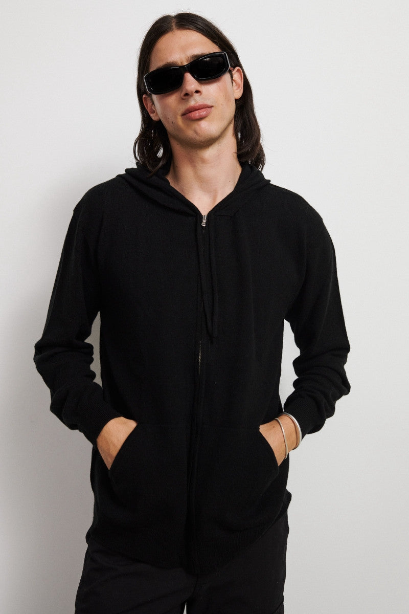 100% Cashmere zipped hoodie - Black