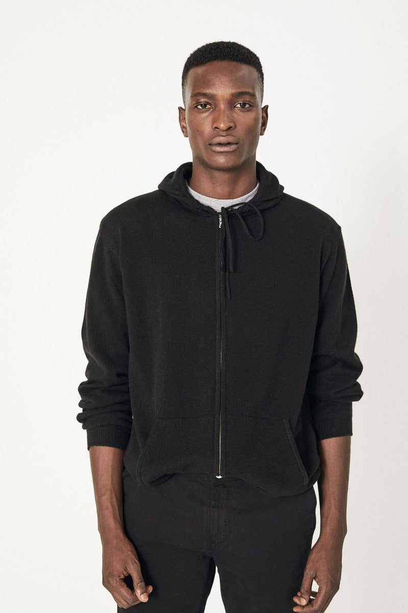 100% Cashmere zipped hoodie - Black