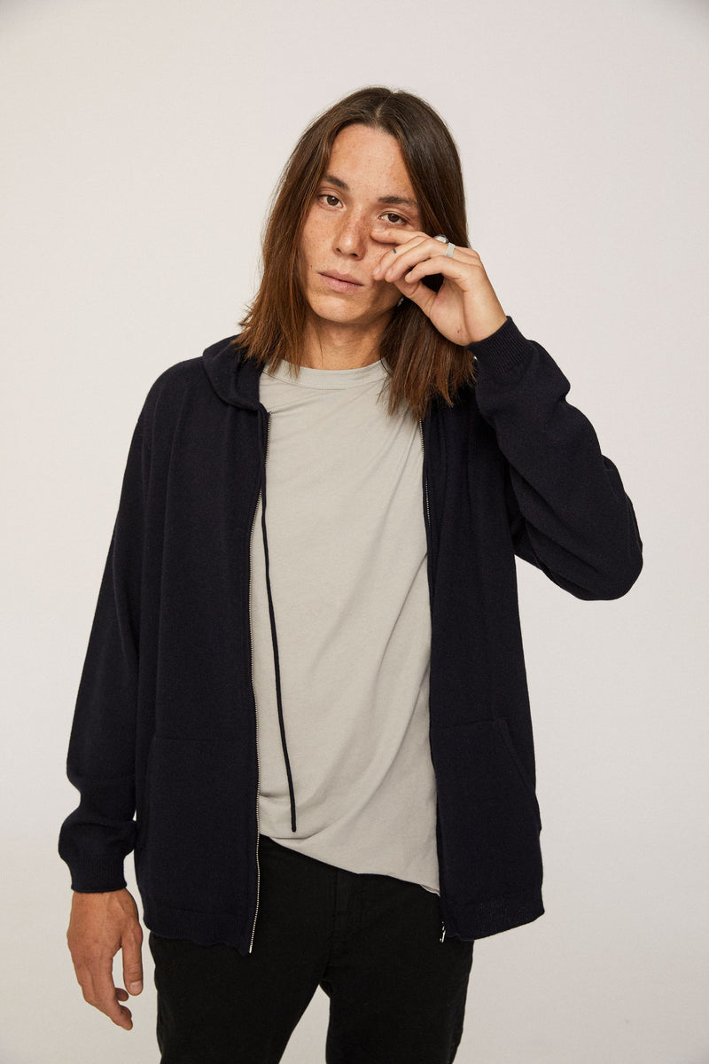 Hoodie de cashmere 100% con cremallera - Deep Blue