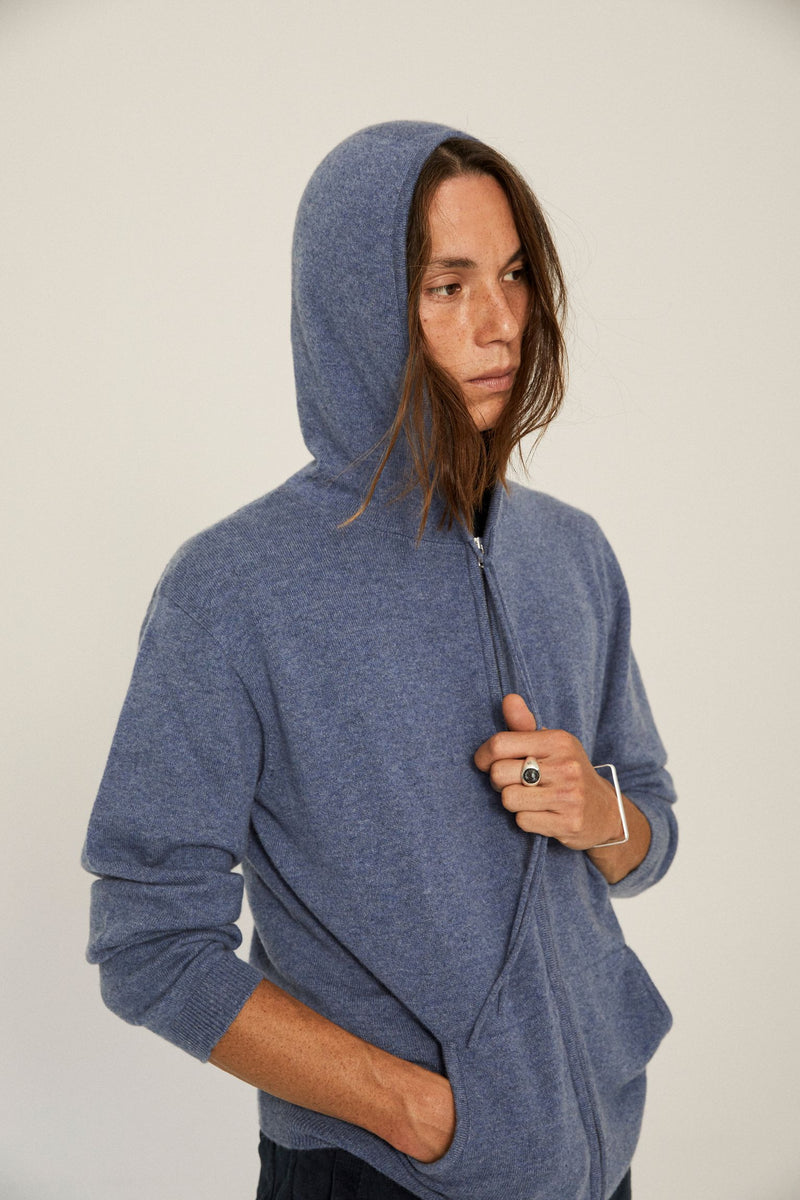 Hoodie de cashmere 100% con cremallera - Deep Blue  - 100% Cashmere 'Loro Piana'