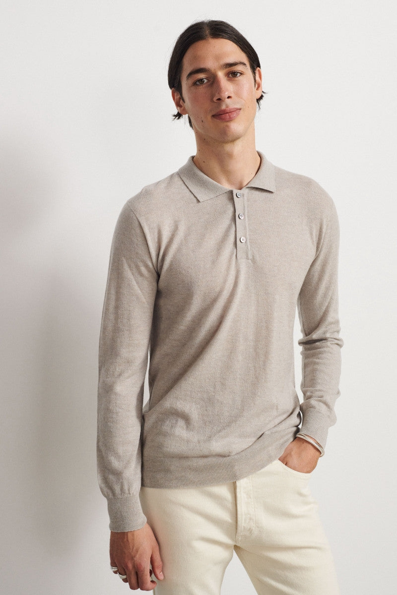 Jersey con cuello y botones tipo polo en cashmere - Sand Grey  - 100% Cashmere 'Loro Piana'