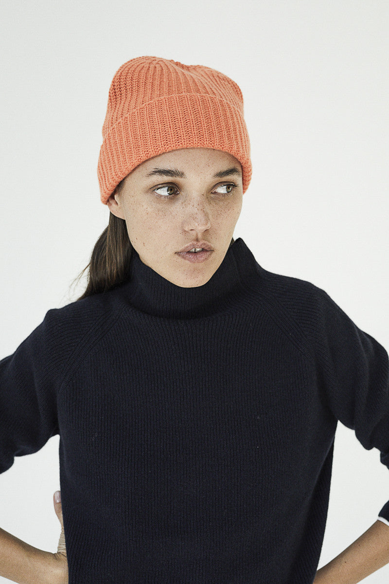 Cashmere turtleneck sweater with side openings - Deep Sea