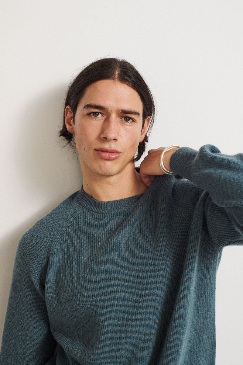 Jersey de cashmere con manga ranglan - Acqua  - 100% Cashmere