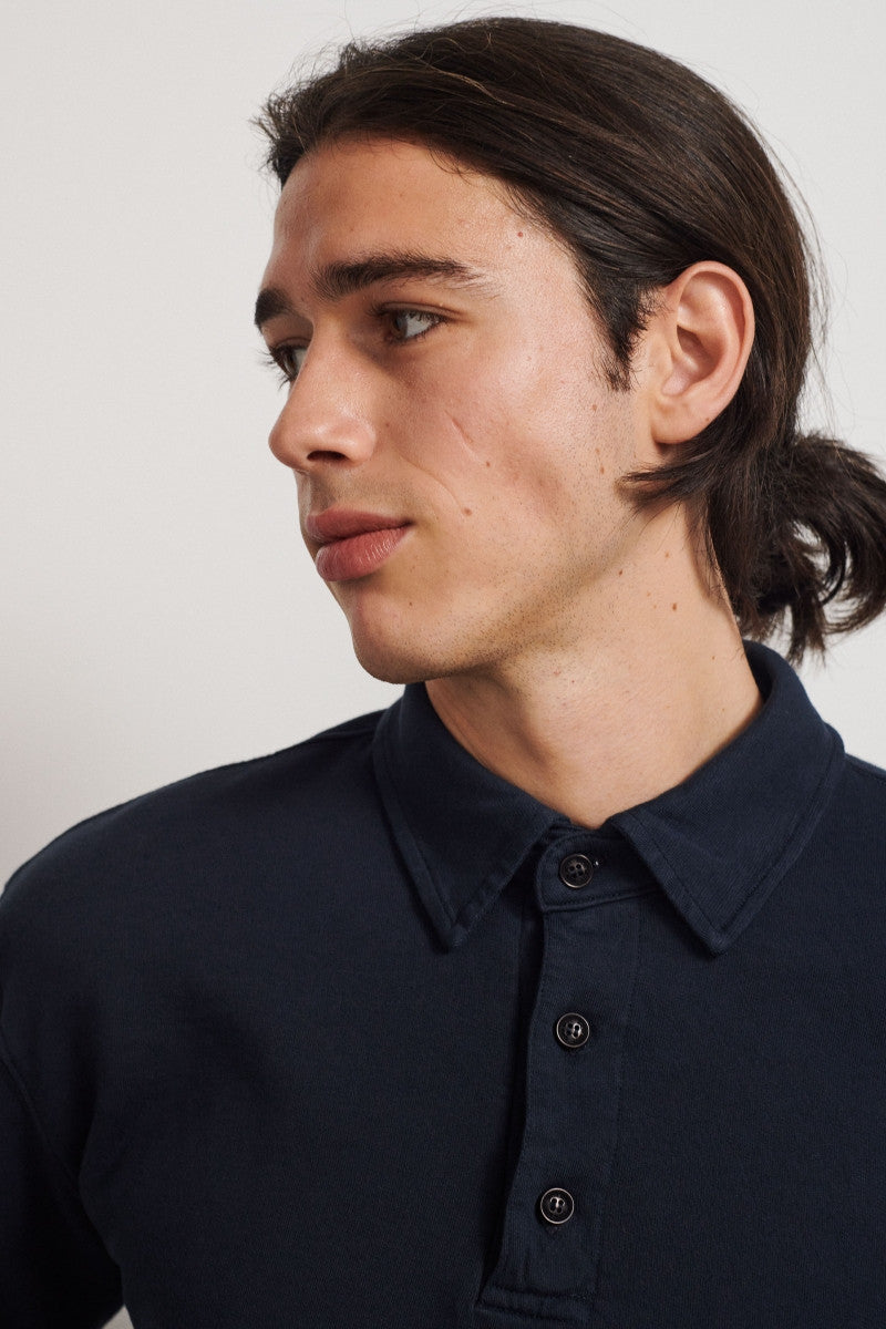 Sudadera de algodón con cuello polo - Deep Blue