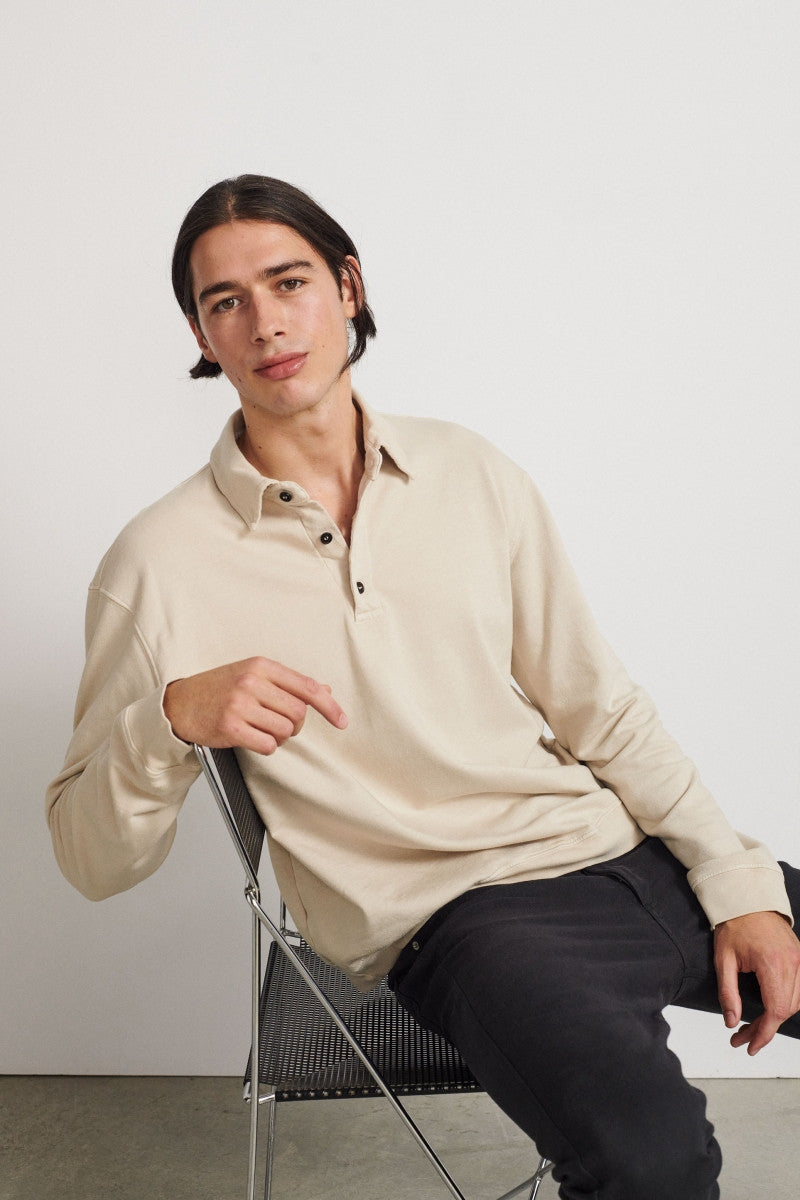 Sudadera de algodón con cuello polo - Deep Blue