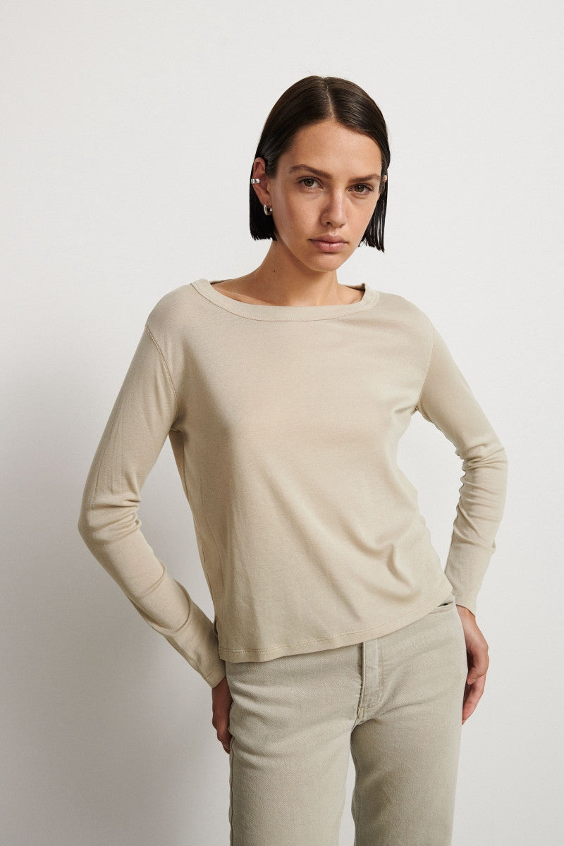 Cotton longsleeve tshirt with wide neck - Sand Grey