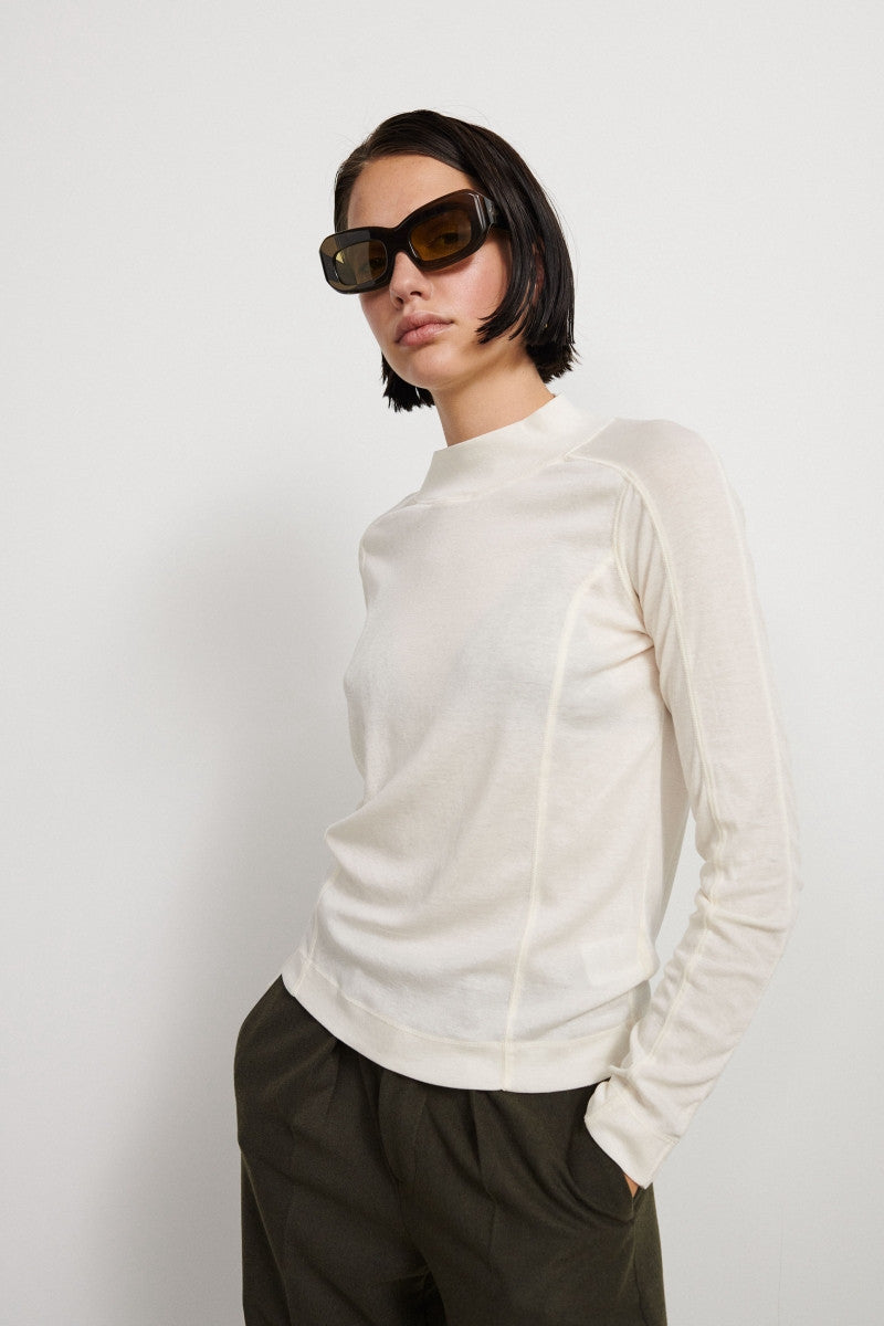 Camiseta de algodón con cuello perkins - Ecru