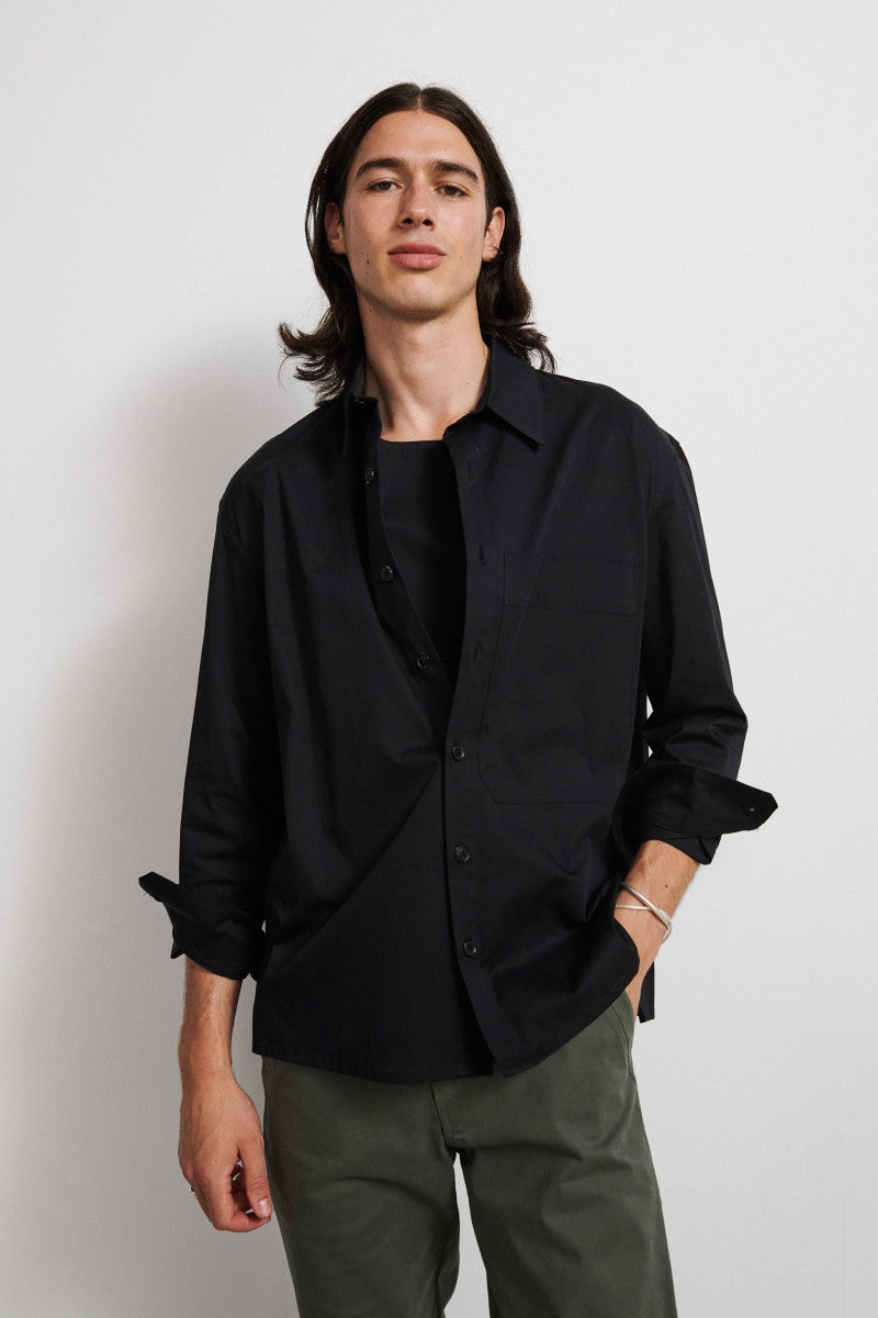 Camisa de algodón con fuelle delantero - Black