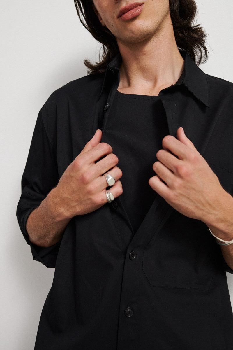 Camisa de algodón con fuelle delantero - Black