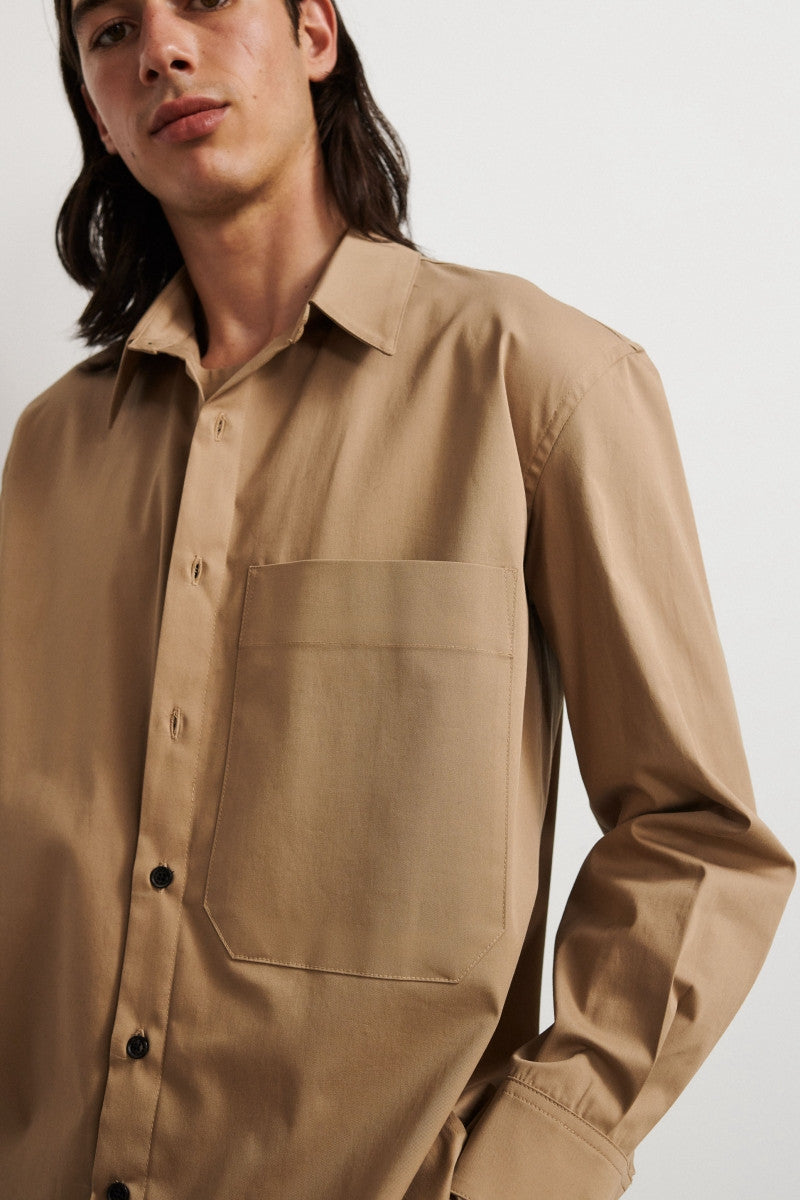 Camisa de algodón con fuelle delantero - Black