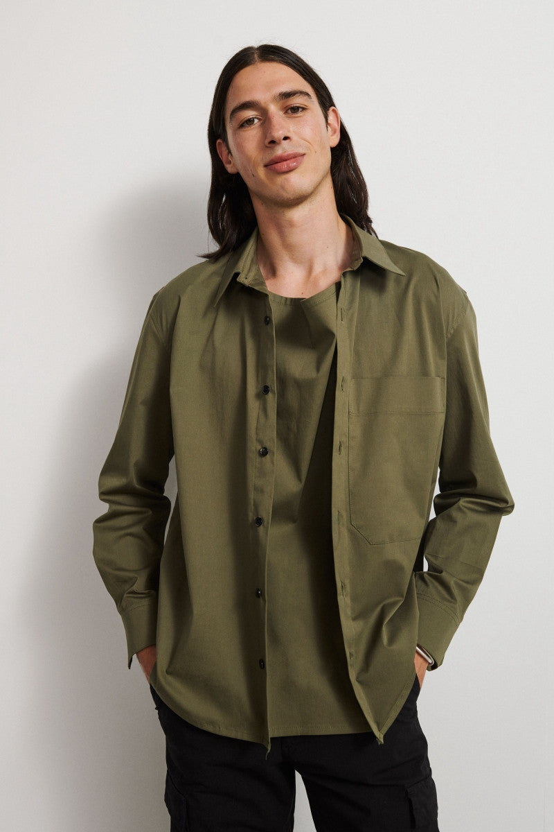 Cotton shirt with front detail - Hunt Green