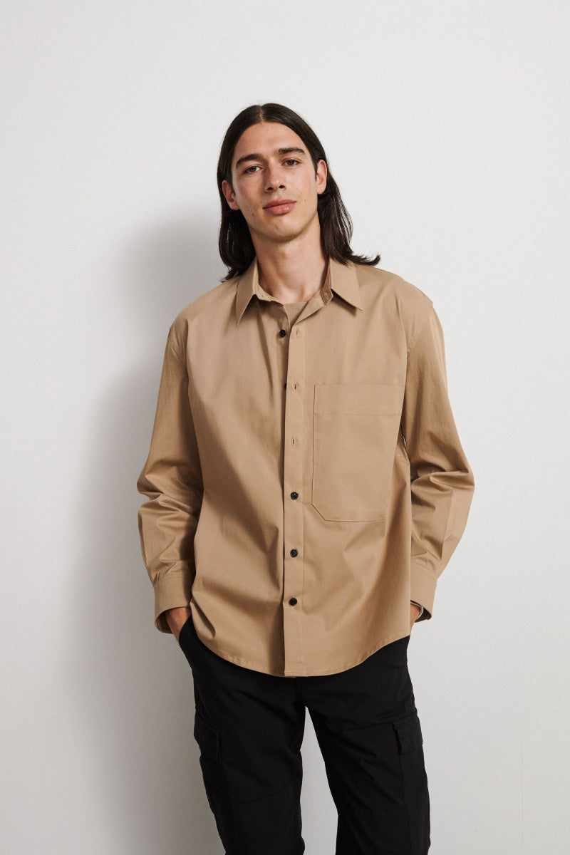 Cotton shirt with front detail - Sand Grey