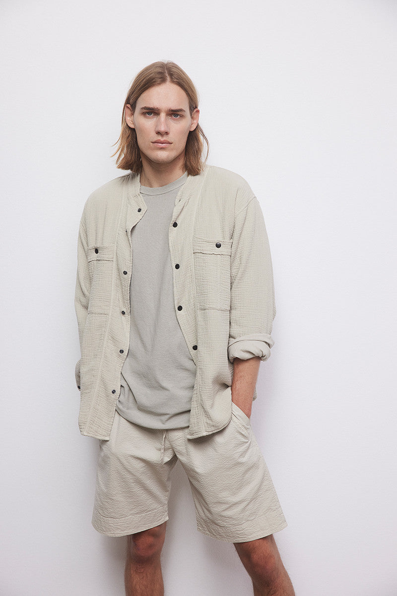 Overshirt with mao collar - Sand Grey