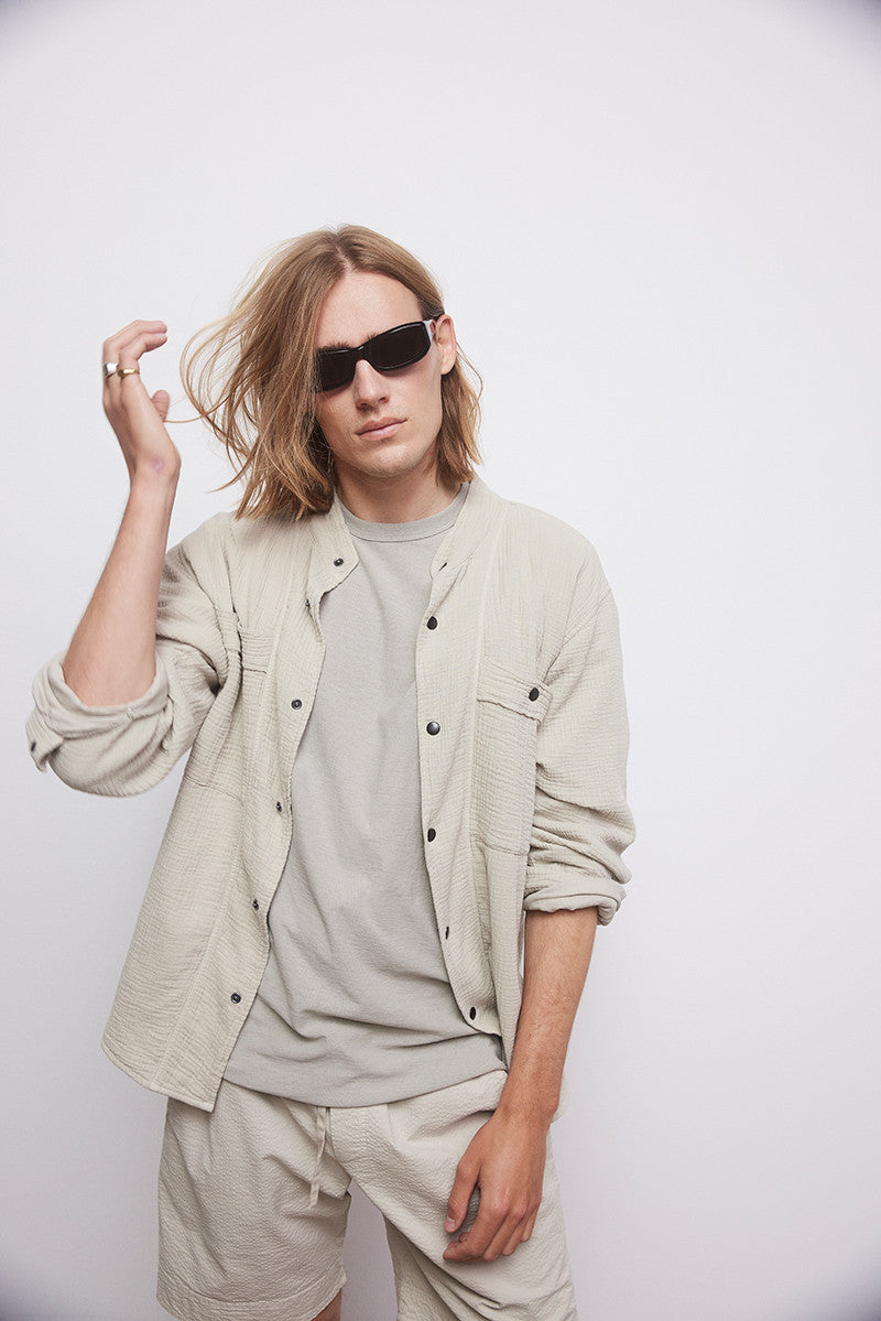 Overshirt with mao collar - Sand Grey