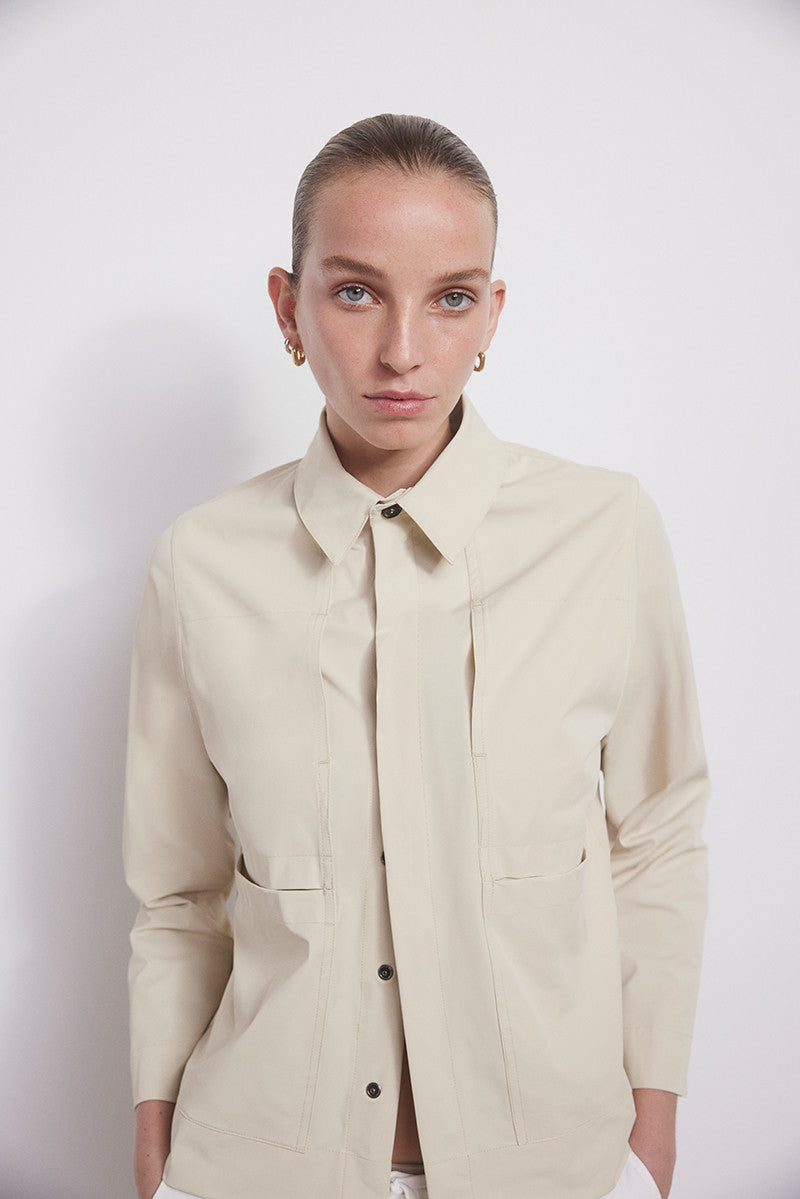 Short nylon parka - Sand Grey