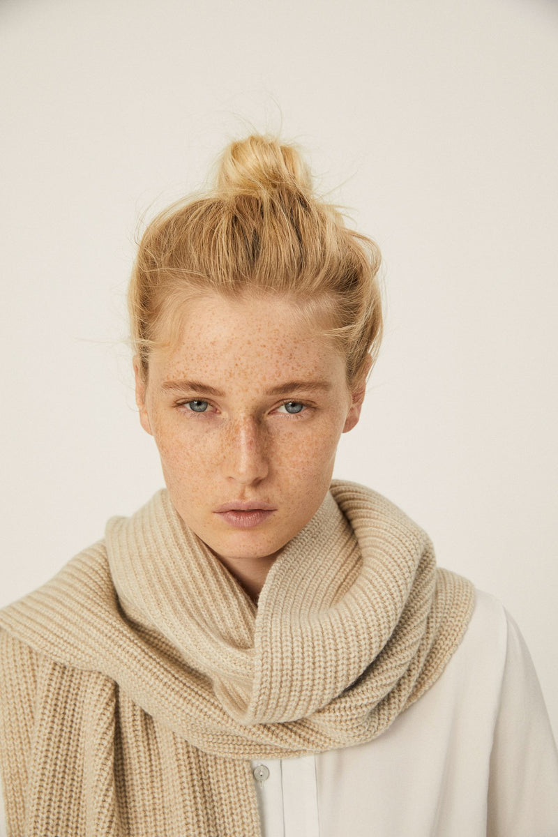Bufanda de punto de cashmere - Dark Beige  - 100% Cashmere