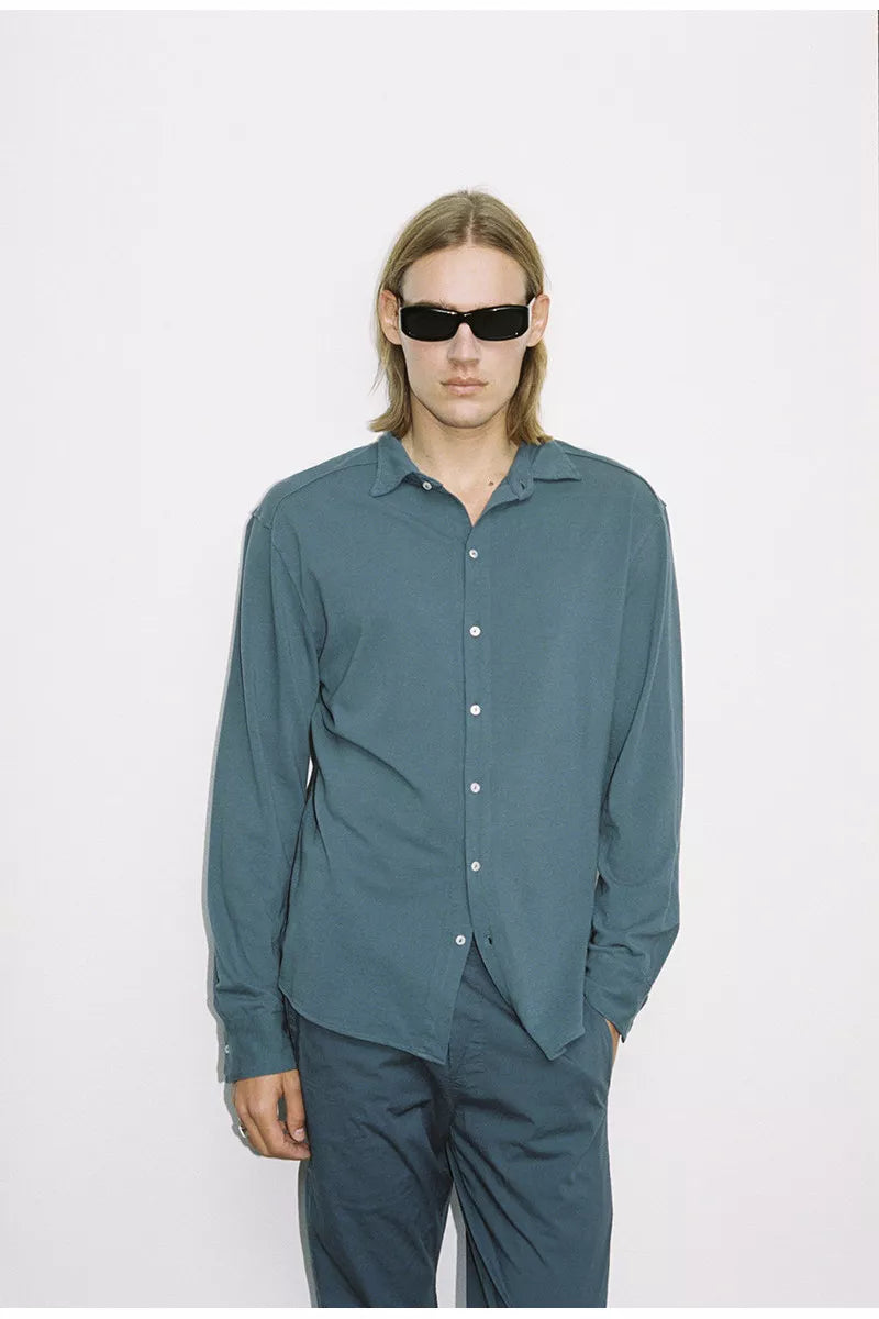 Cotton pique shirt - Deep Blue