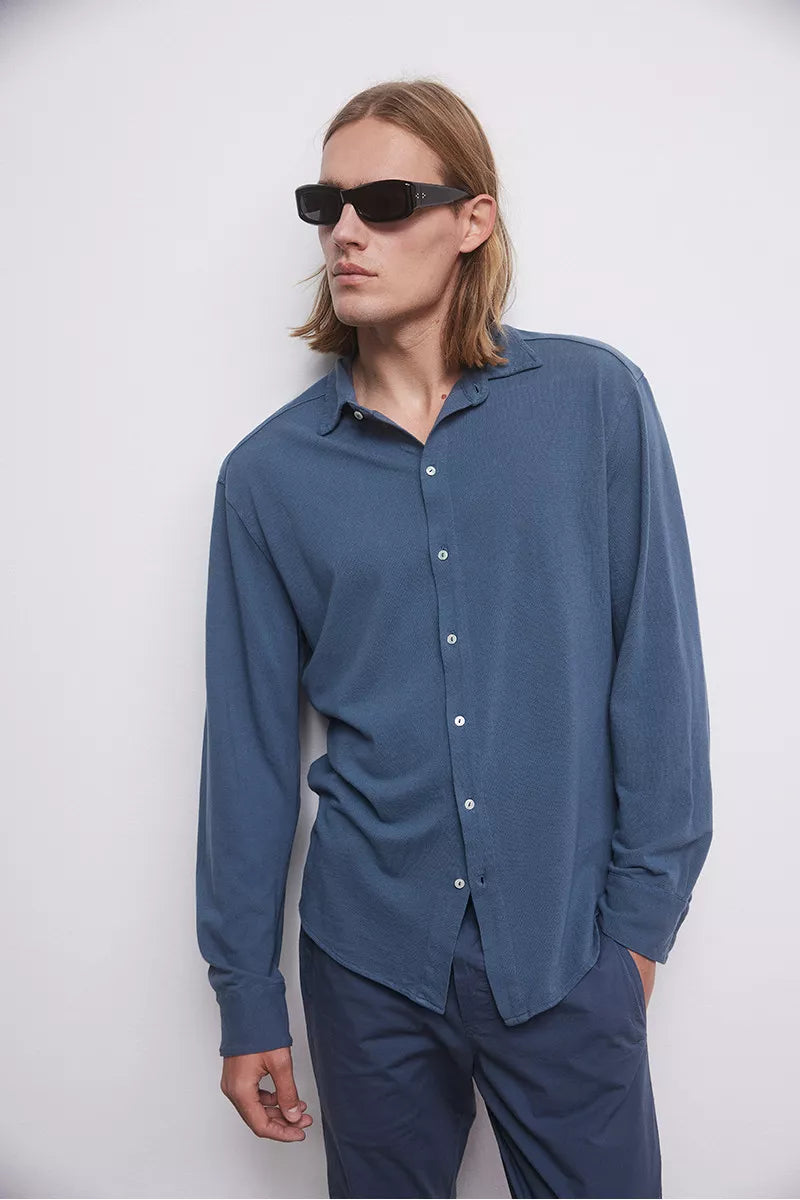 Cotton pique shirt - Deep Blue